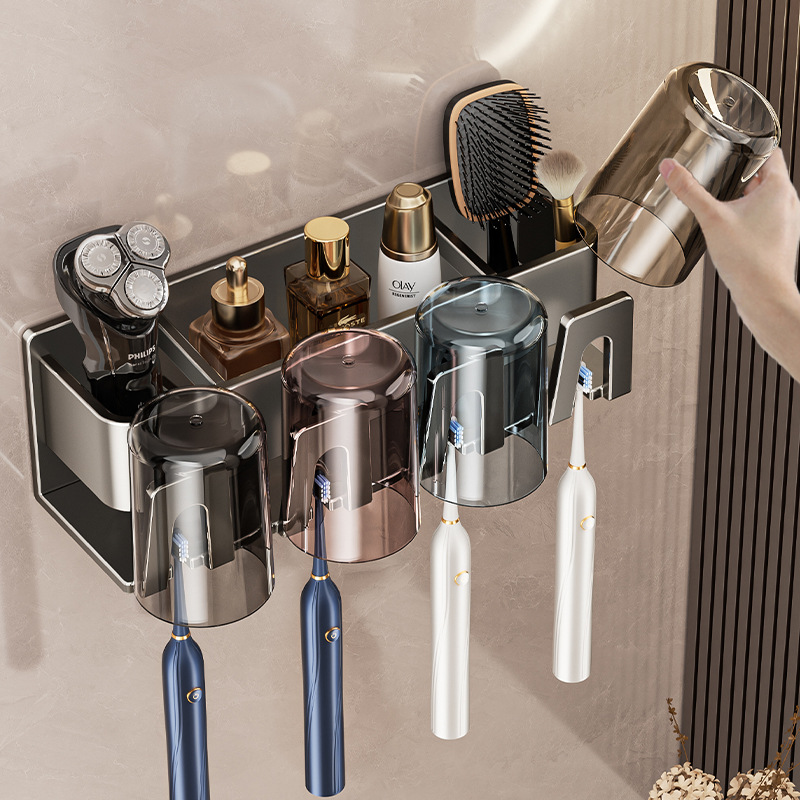牙刷置物架排行榜第一名卫生间壁挂式免打孔漱口杯刷牙杯太空铝电