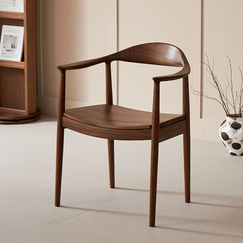 北美黑胡桃木实木真皮扶手会议椅