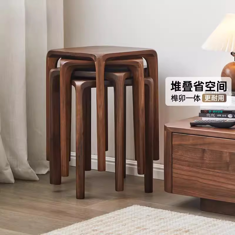 小兔匠北美黑胡桃木榫卯小方凳子