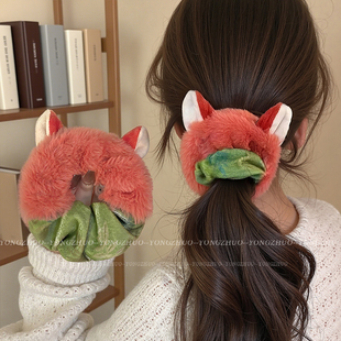 疯狂动物城朱迪尼克毛绒大肠发圈头绳女2025新款 高端秋冬皮筋发绳