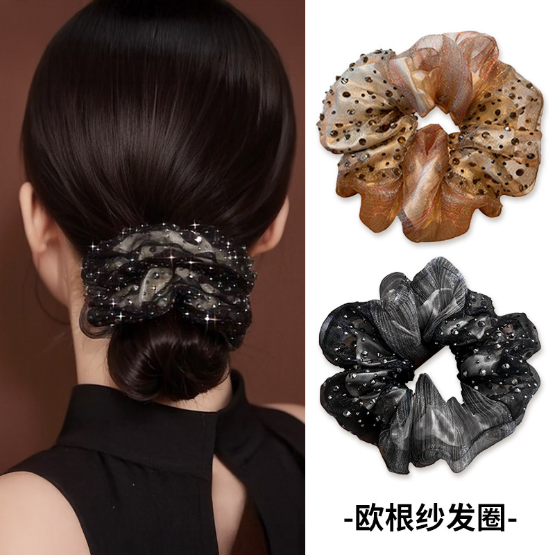 妈妈盘发头饰欧根纱大肠发圈女2025新款低丸子头发绳扎发头绳皮筋