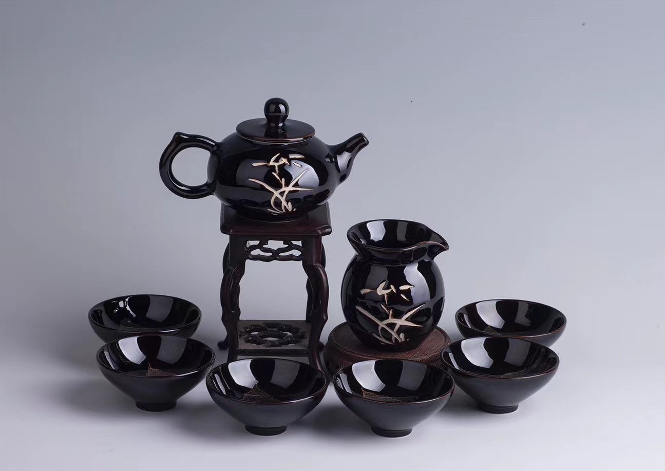 吉州窑纯手工木叶天目盏真实树叶黑釉陶瓷茶具主人杯功夫茶壶