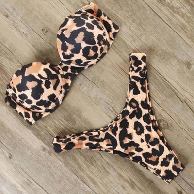 Hard-wrapped leopard print breast wrap swimsuit 硬包豹纹泳衣