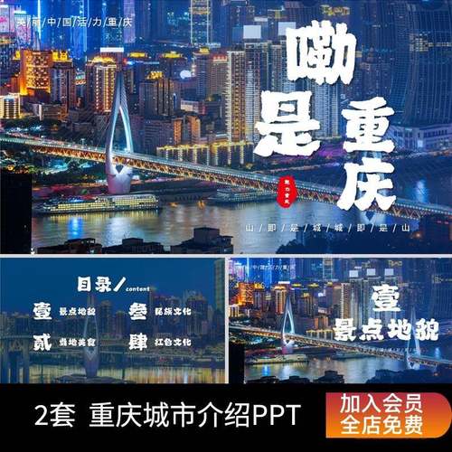 P25简约实拍风重庆旅游城市宣传介绍画册相册PPT模板动态重庆印象