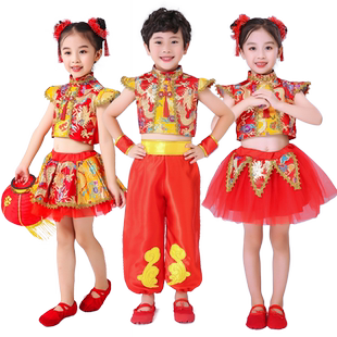 元旦儿童秧歌服演出服打鼓服说唱中国红喜庆风幼儿舞蹈服冰糖葫芦