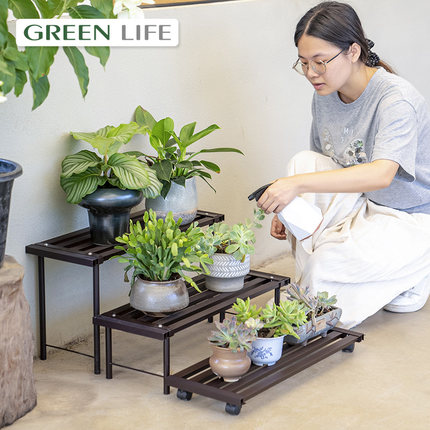 室外庭院绿植铝合金花架阳台户外阶梯式多肉架子带轮可移动置物架
