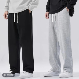 百搭裤 男纯色直筒宽松棉料春秋加厚加绒休闲束脚长裤 子 运动裤 夏季