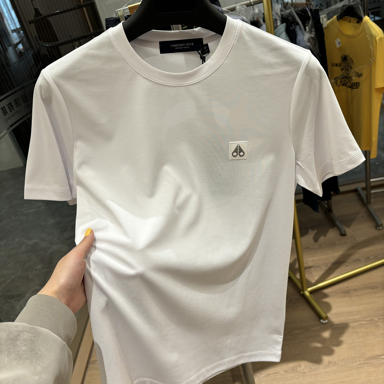 欧美简约夏季男士刺绣短袖T恤圆领剪刀标纯棉宽松潮流上衣打底衫