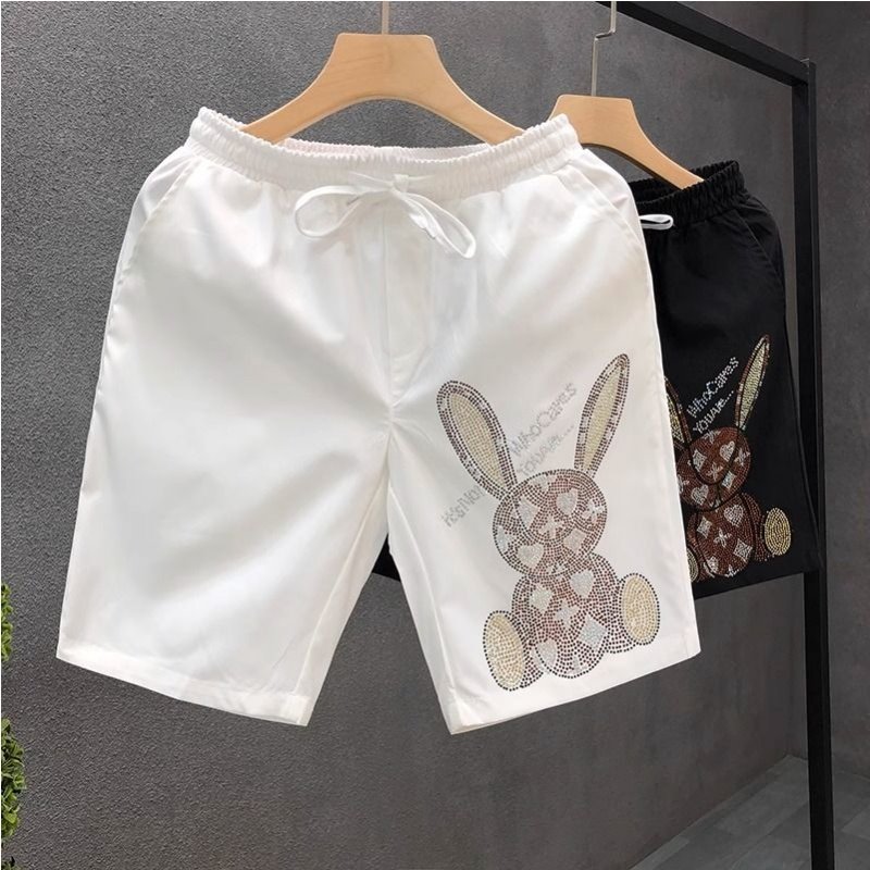 夏季薄款五分裤男士短袖韩版烫钻印花纯棉休闲百搭潮流跑步运动裤