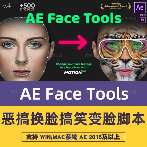 AE FaceTools5恶搞换脸搞笑变脸MotionBro抖音特效插件脚本工具