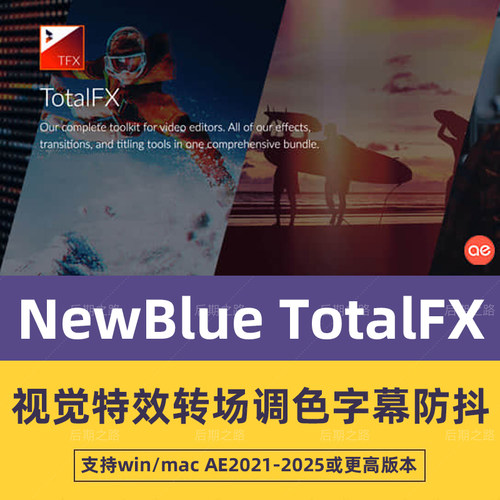 NewBlue TotalFX视觉特效转场调色字幕稳定防抖AE/PR/VEGAS插件