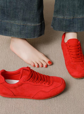 红色鞋子女款软底舒适运动鞋德训鞋本命年广场舞休闲鞋妈妈阿甘鞋