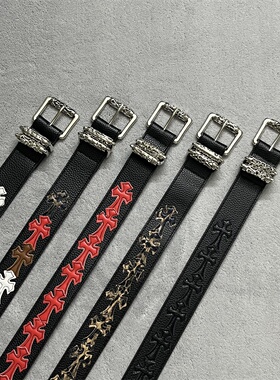 美式腰带配牛仔裤设计感小众个性十字架滚轮复古y2k皮带男女同款