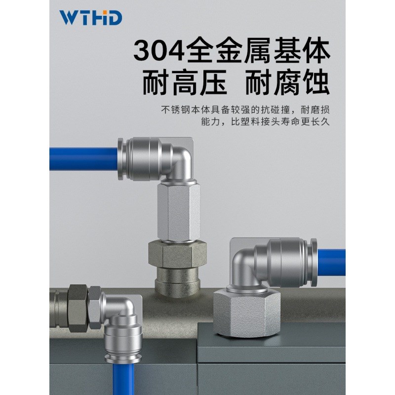 PL快插弯接头PL4 6MM气动直角接头螺纹弯头304不锈钢气管快速接头