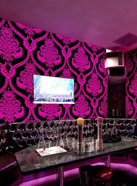 ktv壁纸3D立体欧式大马士革金箔金黄色反光卧室客厅电视背景墙纸