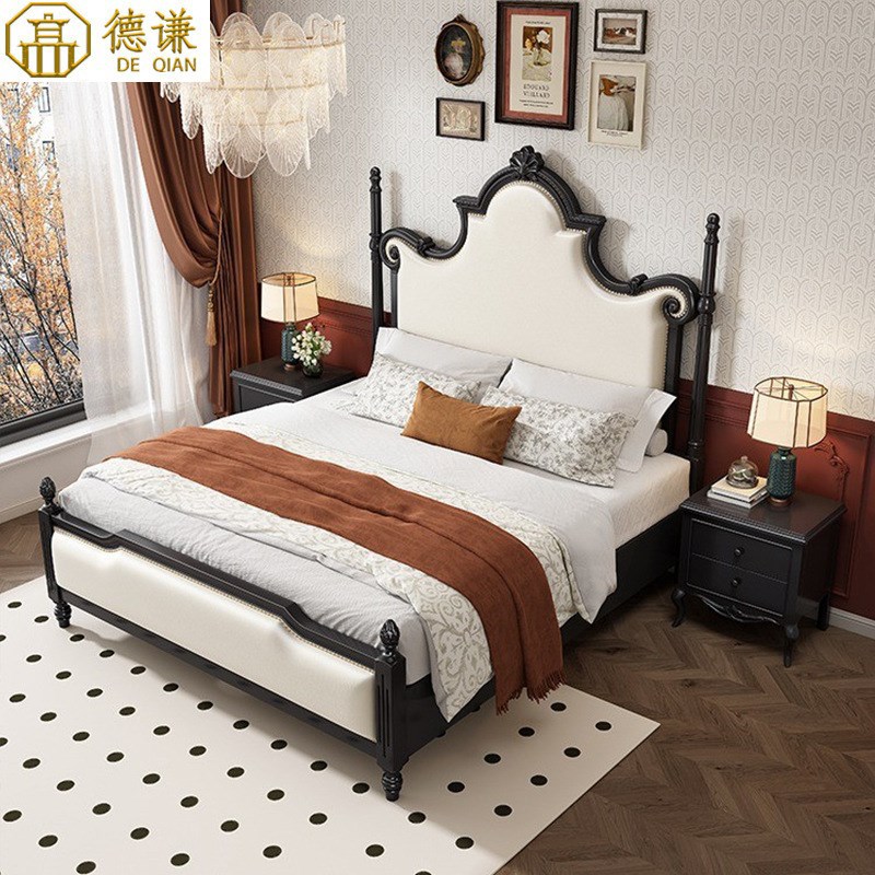 法式复古公主床1.8m实木双人床现代简约美式轻奢主卧床家用婚床