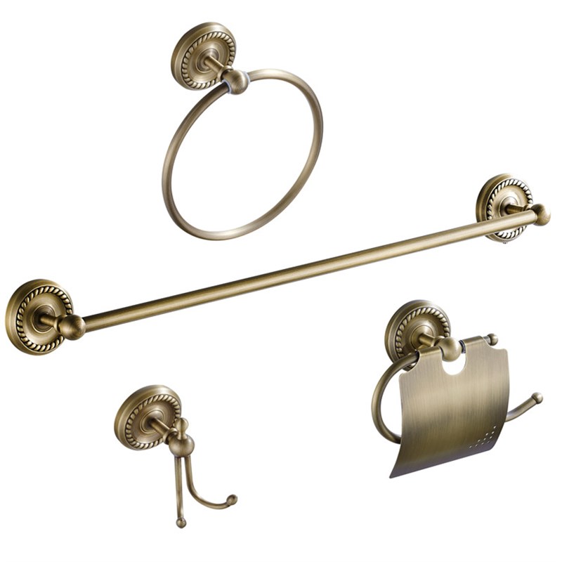 麻花大底盘黄铜材质单杆架卫浴五金挂件厕纸架毛巾环挂衣勾四件套