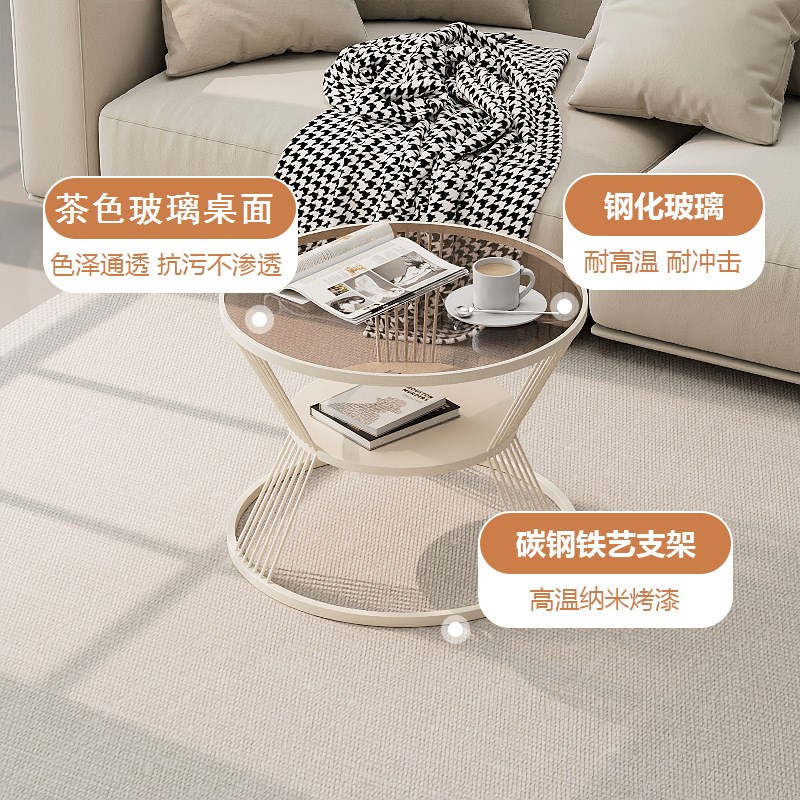 北欧轻奢创意长虹玻璃茶几网红现代简约迷你小户型家用钢化小圆桌