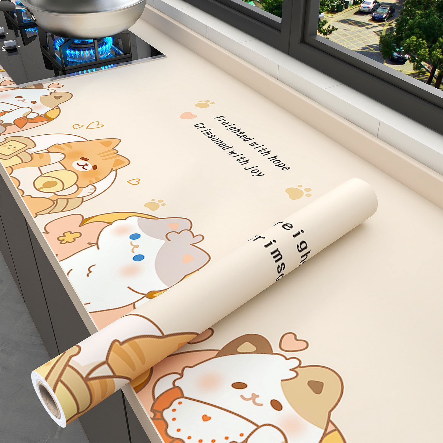 厨房防油贴纸卡通灶台防火耐高温贴膜加厚防水自粘橱柜台面保护膜,家居饰品,软装墙贴,淘宝优惠券,粉丝福利购,淘宝优惠卷