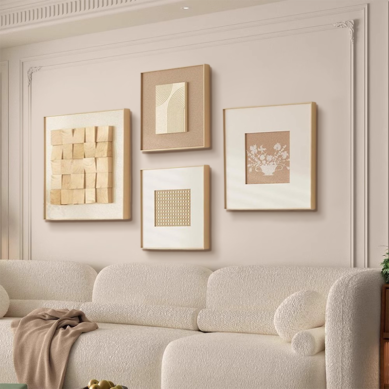 法式奶油风3d立体画竹编客厅装饰画沙发背景墙挂画轻奢大气高级感