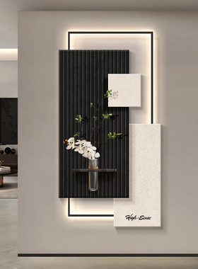 意式极简玄关装饰画轻奢高级感走廊过道挂画立体砂岩入户门壁画灯