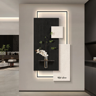 意式极简玄关装饰画轻奢高级感走廊过道挂画立体砂岩入户门壁画灯