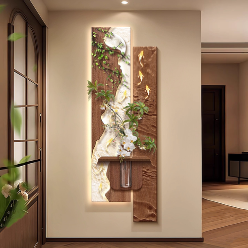 中古风九鱼图玄关装饰画入