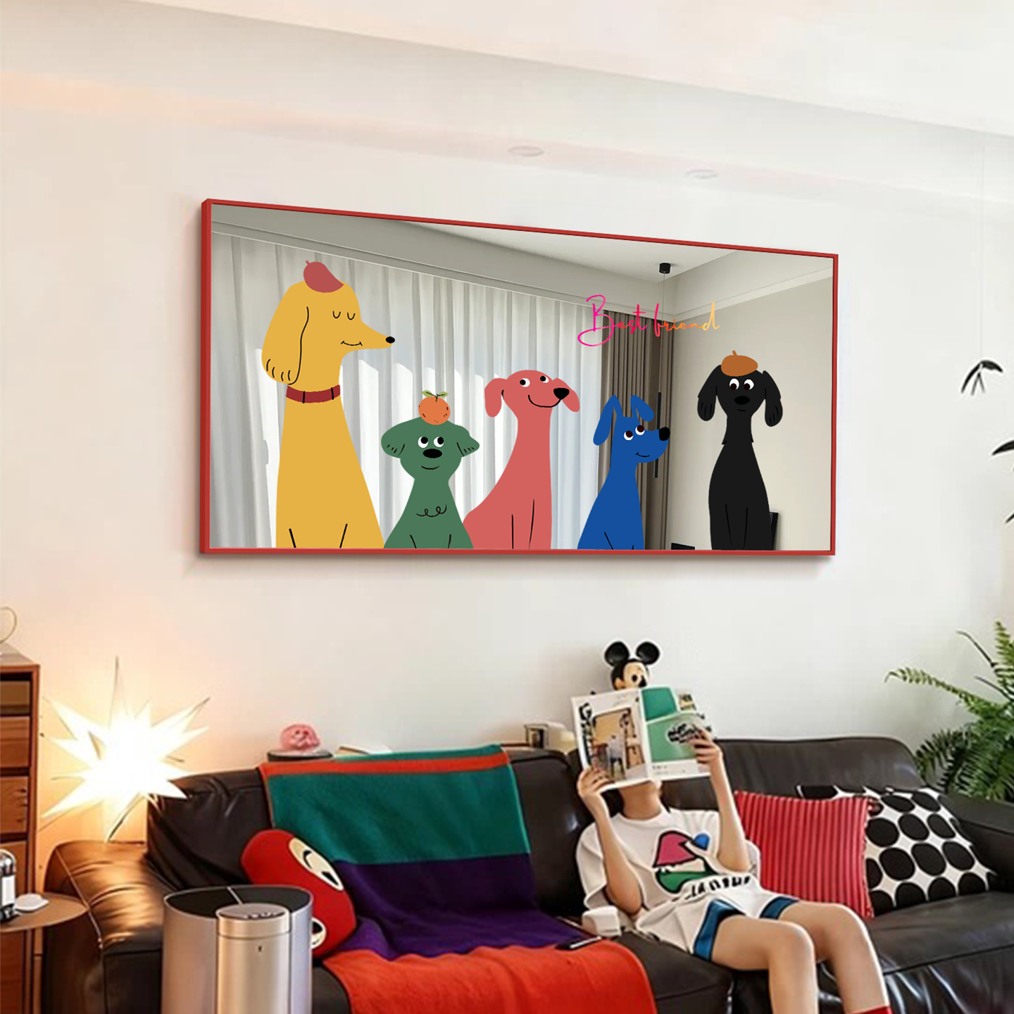 镜子装饰画客厅大白墙创意包豪斯墙面装饰挂画客厅2025新款高级感