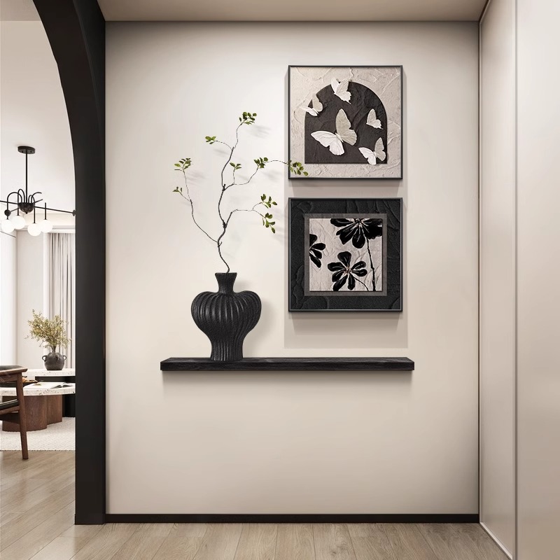 中古风蝴蝶玄关装饰画复古抽象客厅餐厅墙面壁画高级感入户门挂画图片