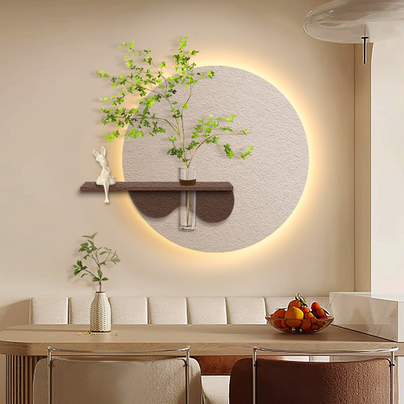 奶油风可水培绿植砂岩画餐厅立体装饰画发光灯客厅背景墙挂画壁画