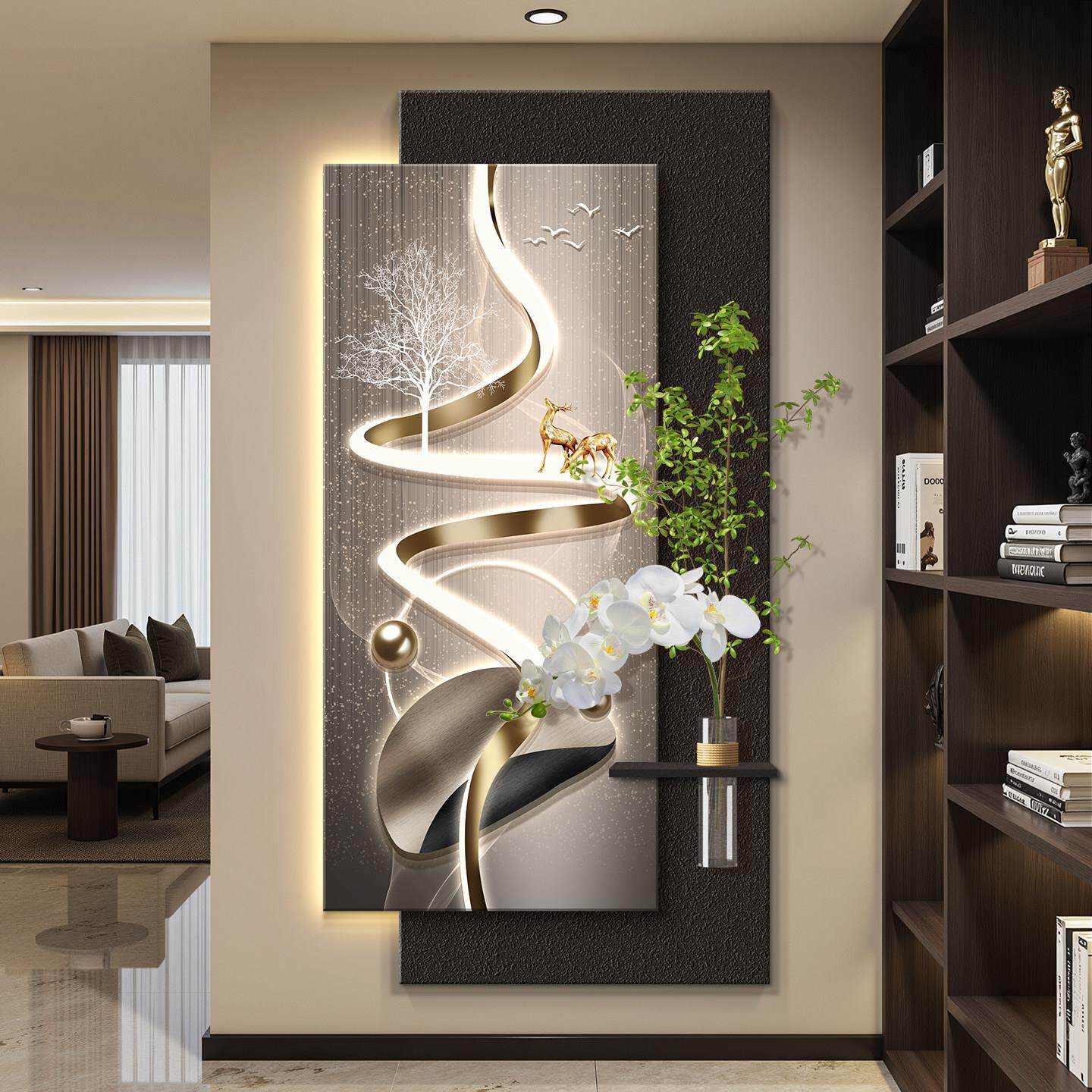 led带灯轻奢入户进门玄关装饰画走廊过道挂画壁画高级感现代简约