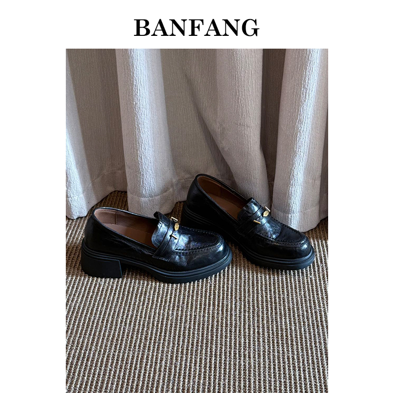 BANFANG5cm2025新款厚底复古金属扣乐福鞋学院风JK搭子通勤百搭