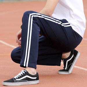 纯棉校服裤男女双杠白边学生校裤