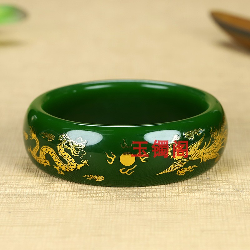 手镯环形手环和田玉老料菠菜绿图片