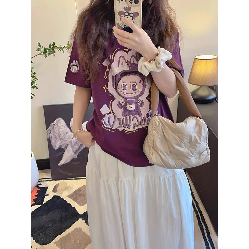 广州十三行外贸清仓捡漏~纯棉拉布布印花男女短袖T恤宽松韩版上衣