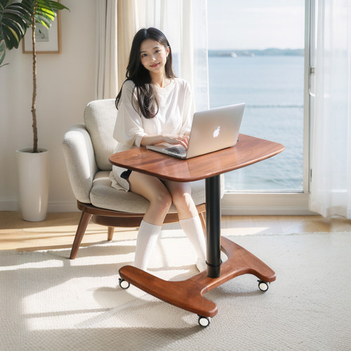 格帕乌檀实木收纳折叠移动升降懒人床边桌小户型沙发学习办公书桌