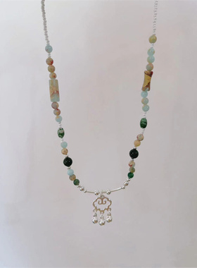 新中式祥云莲花平安锁项链女轻奢新款民族风铃铛锁骨链复古配饰