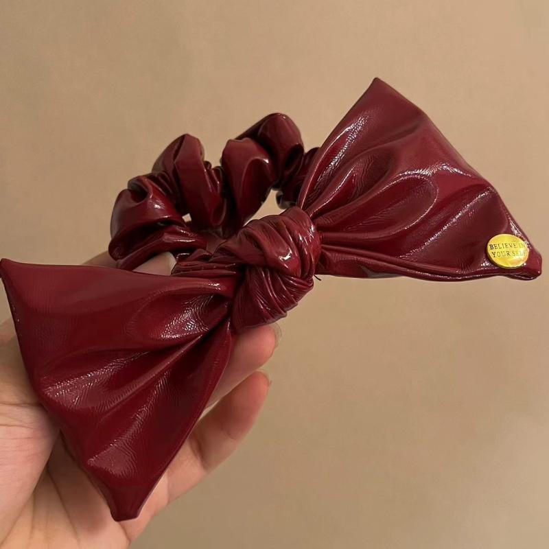 皮质蝴蝶结褶皱皮质发绳复古法式