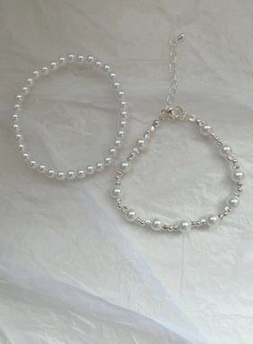 法式复古简约仿珍珠弹力手链法式轻奢时尚ins日常百搭气质手饰