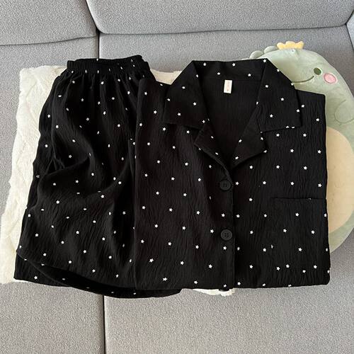 黑色星星睡衣女夏季云朵棉短袖短裤甜美少女宽松两件套家居服套装