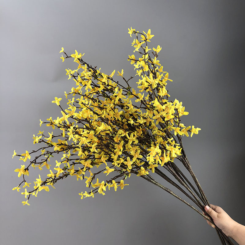 黄色迎春花仿真花寸寸金新中式样板间陶瓷瓶花艺装饰大王十字花