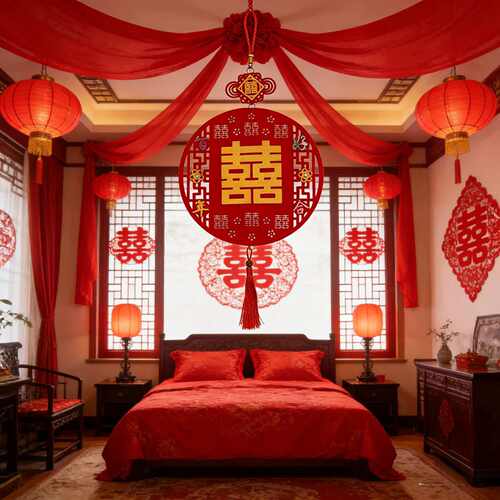 结婚布置婚房装饰喜字挂件男女方新房客厅背景墙挂饰婚礼用品