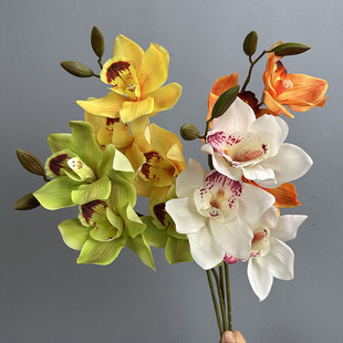 跨境仿真手感3头大蕙兰假花婚庆酒店大堂家居摆件手捧DIY手工花材