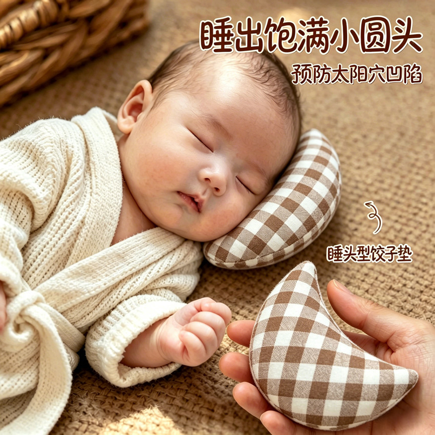 儿童枕头纯棉饺子定型枕婴儿斜坡矫正头型辅助宝宝睡圆头神器纯棉