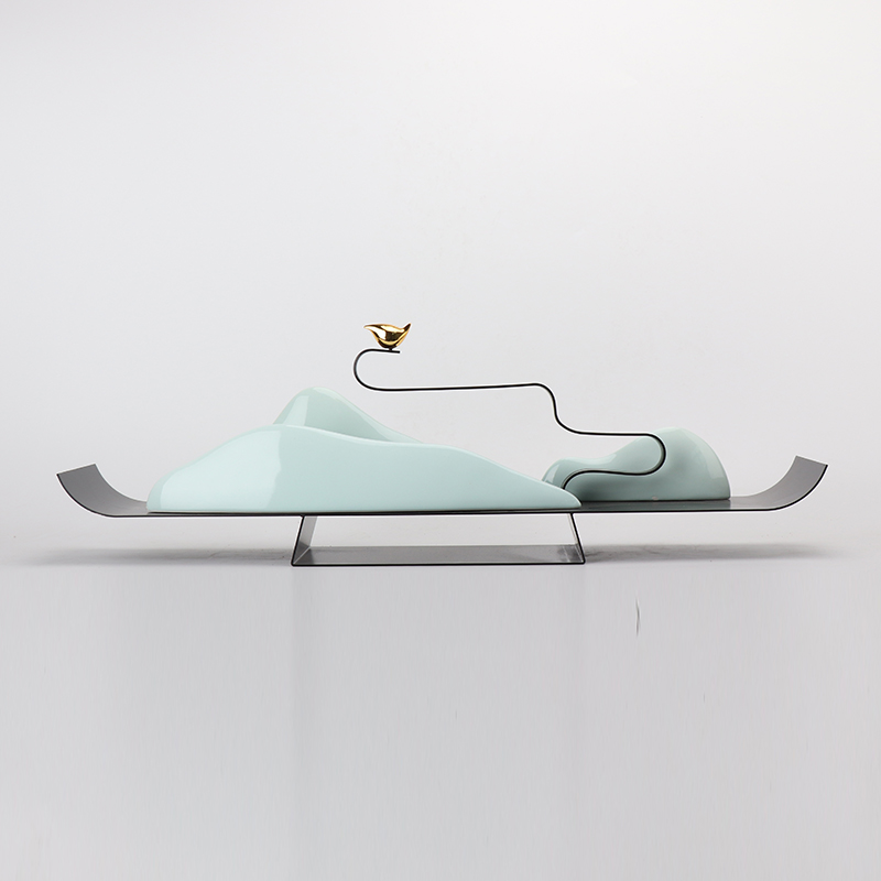 新中式办公室陶瓷假山样板间茶室家居软装饰品客厅电视柜玄关摆件