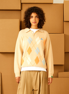 Melting Sadness春季穿搭菱形格情侣长袖Polo