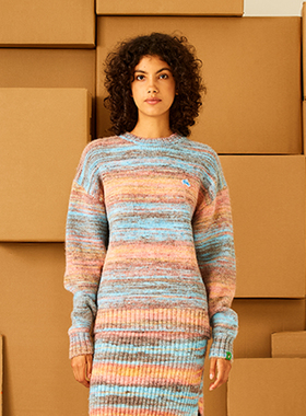 Melting Sadness春季穿搭绣章渐变套头针织慵懒毛衣