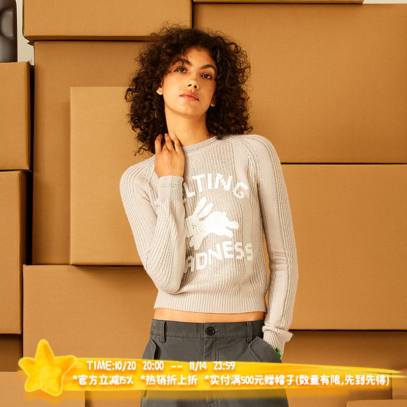 印花兔子休闲套头毛衣