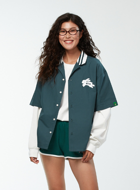 Melting Sadness春夏季Logo罗纹领短袖撞色穿搭纯棉复古设计衬衫