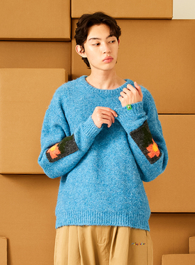 Melting Sadness织片小花套头情侣针织宽松毛衣春季上衣